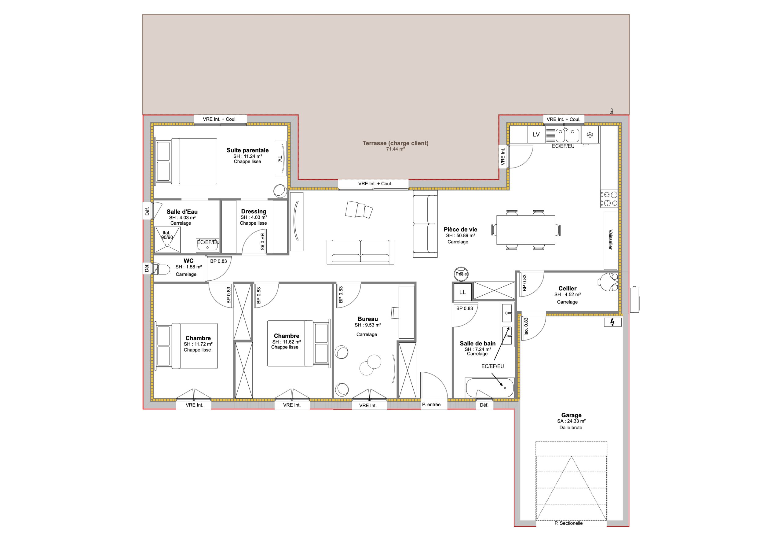 Plan n°7 du RDC d'une maison
