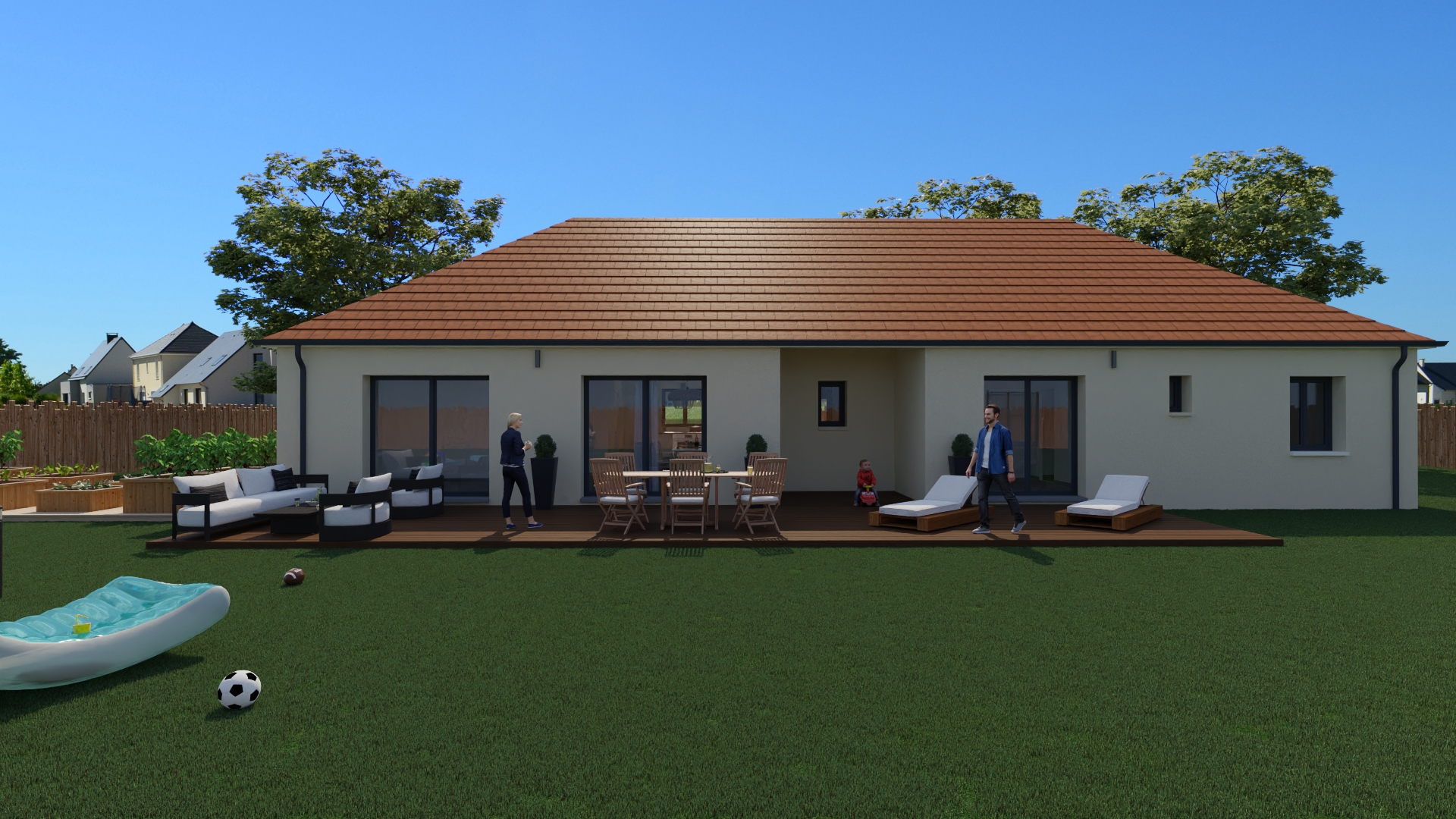 Vue 3D d'une maison avec une terrasse